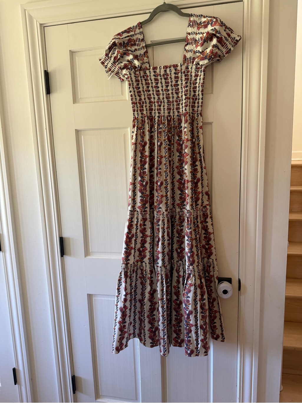 Tory Burch Cream Maxi Dress With Red Floral Print